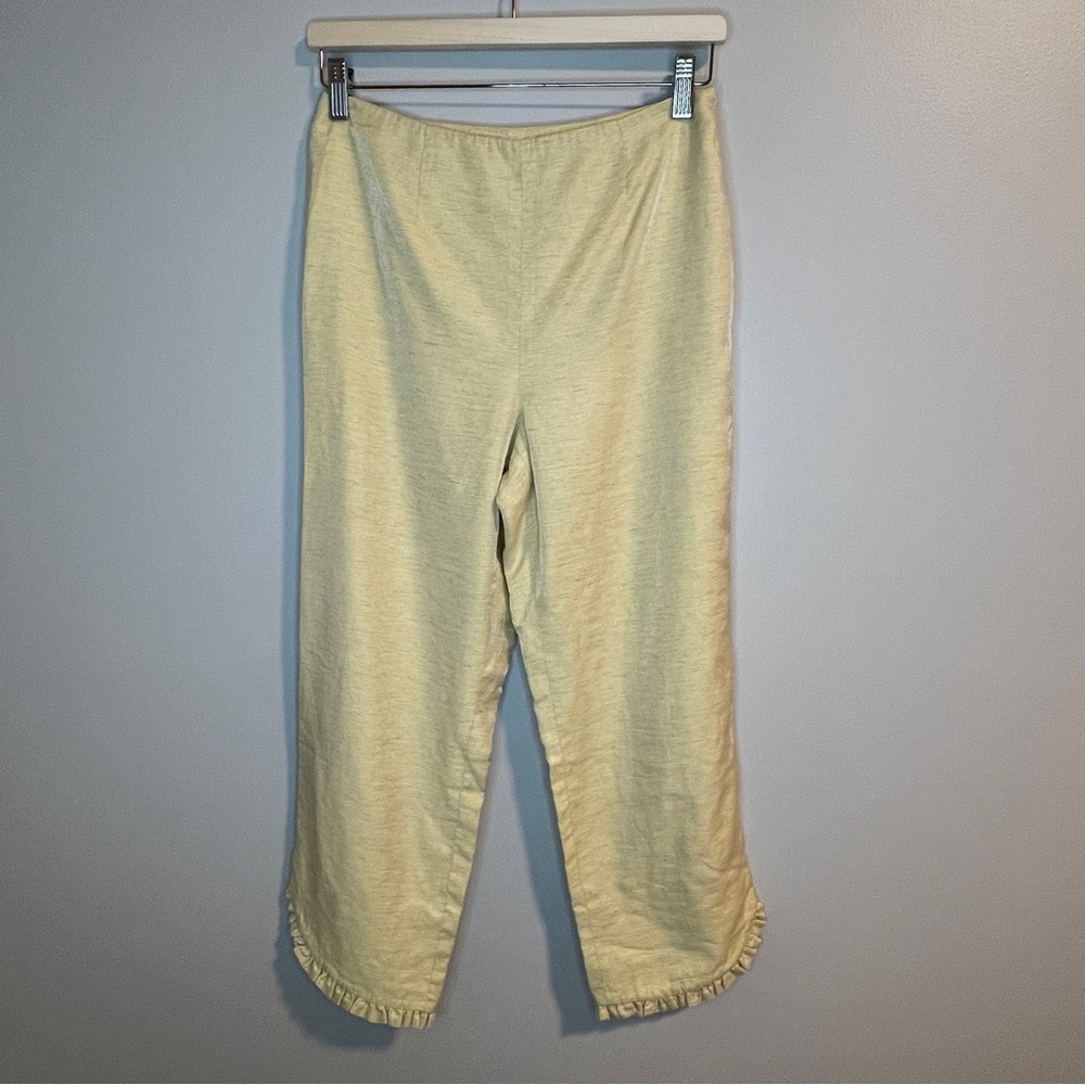 Cache Yellow Linen blend Cropped Pants with Ruched Ankle